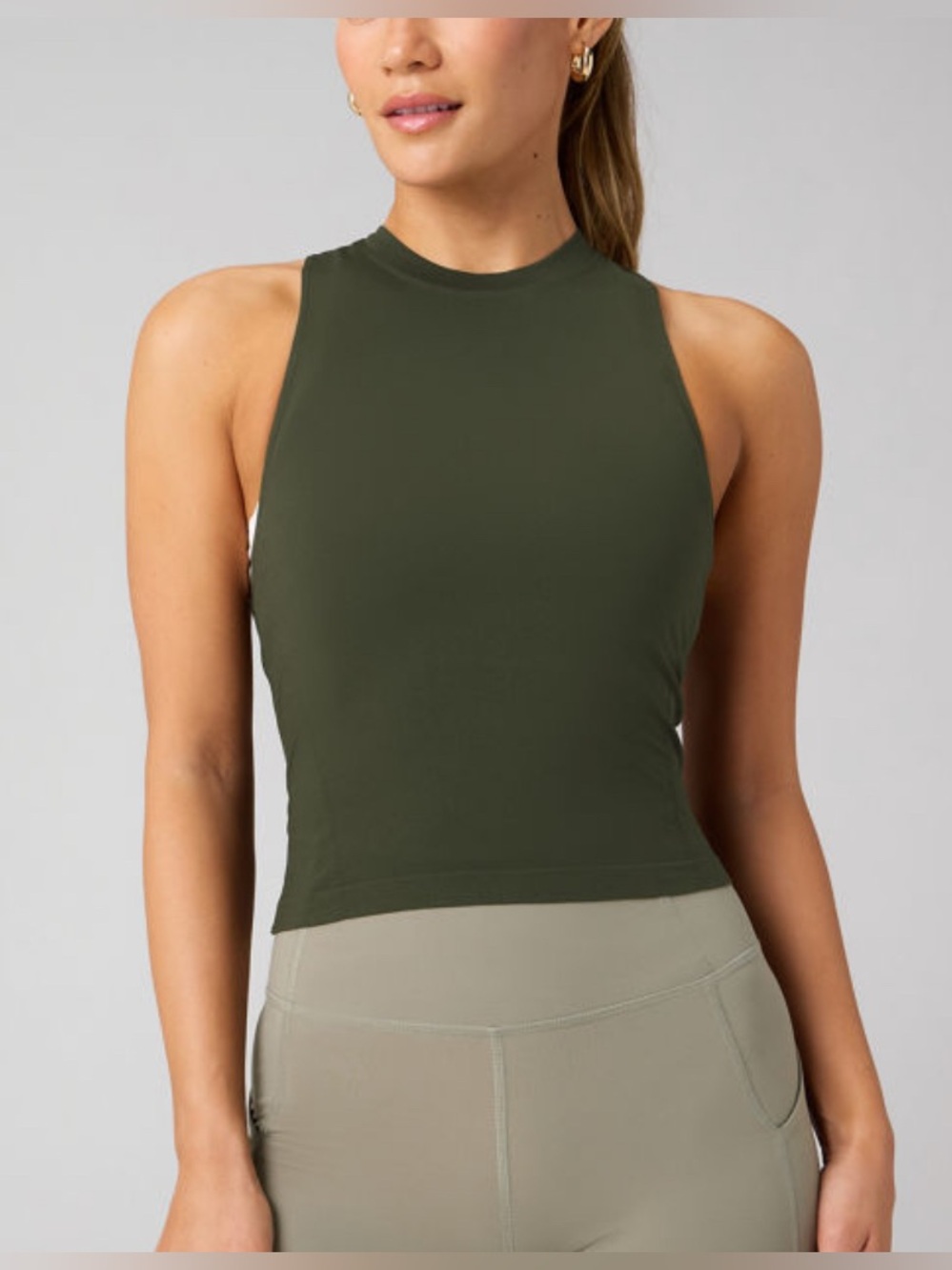 Babaton Sculpt Crop Racerback Ribbed Tank Top  Olive Green